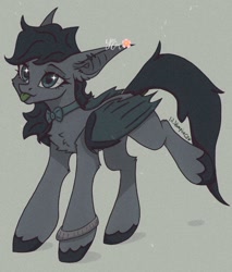 Size: 750x880 | Tagged: safe, artist:jun1313, artist:lil_vampirecj, imported from derpibooru, oc, oc only, oc:mozuku, oc:mozuku bat, bat pony, pony, 2000s, 2000s edit, base, base used, bat wings, female, green eyes, green hooves, green mane, green tail, green tongue, green wings, jewelry, mare, photo, ring, solo, wings