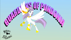 Size: 1364x764 | Tagged: safe, artist:shawn keller, imported from derpibooru, oc, oc only, oc:athena, oc:athena (shawn keller), pegasus, pony, female, guardians of pondonia, logo, mare, margarita paranormal, solo, wings