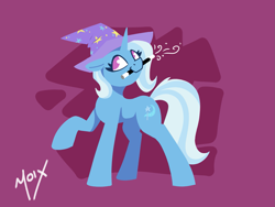 Size: 2125x1597 | Tagged: safe, artist:supermoix, imported from derpibooru, trixie, pony, unicorn, clothes, cute, diatrixes, female, floppy ears, hooves, horn, lineless, magic, magic wand, mare, minimalist, modern art, mouth hold, shirt, solo, t-shirt, wand