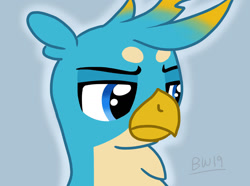 Size: 1280x951 | Tagged: safe, artist:zipadeelady, imported from derpibooru, gallus, griffon, bust, frown, gallus is not amused, male, signature, solo, unamused