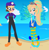 Size: 1919x1948 | Tagged: safe, artist:firefall-mlp, artist:user15432, artist:yaya54320bases, imported from derpibooru, fairy, fish, human, equestria girls, alternate hairstyle, barely eqg related, base used, beach, blue wings, blushing, clothes, crossover, crown, duo, ear piercing, earring, equestria girls style, equestria girls-ified, fairy wings, fairyized, fins, gloves, hair over one eye, hand on hip, hands on hip, jewelry, long hair, long sleeve shirt, long sleeved shirt, long sleeves, ocean, overalls, piercing, ponytail, princess rosalina, purple hat, regalia, rosalina, sand, seashell, shirt, shoes, sirenix, sparkly wings, super mario bros., undershirt, waluigi, waluigi's hat, water, wings, winx, winx club, winxified