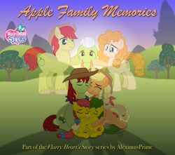Size: 4000x3534 | Tagged: safe, artist:aleximusprime, imported from derpibooru, apple bloom, applejack, big macintosh, bright mac, granny smith, pear butter, tex, oc, oc:annie smith, oc:apple chip, oc:tex, ghost, undead, fanfic:apple family memories, flurry heart's story, apple, apple family, apple family memories, apple tree, bow, buttercup, clothes, colt, cowboy hat, crying, dead, eyes closed, fanfic, fanfic art, fanfic cover, female, filly, food, hat, hug, male, mare, next generation, offspring, outdoors, parent:applejack, parent:tex, parents:texjack, pear butter's ghost, scarf, shipping, spirit, stallion, stetson, straight, sunset, tear jerker, tearjerker, tears of joy, texjack, transparent, tree