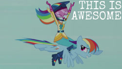 Size: 1280x720 | Tagged: safe, edit, edited screencap, editor:quoterific, imported from derpibooru, screencap, rainbow dash, pegasus, pony, equestria girls, friendship games, arms in the air, boots, clothes, cute, dashabetes, eyes closed, female, friendship games bloopers, helmet, mare, open mouth, self ponidox, shoes, smiling
