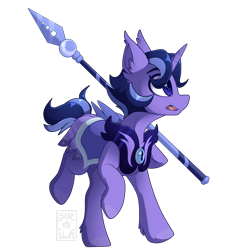 Size: 2200x2200 | Tagged: safe, artist:star-theft, imported from derpibooru, oc, oc only, pony, unicorn, armor, high res, horn, night guard, night guard armor, solo, spear, unicorn oc, watermark, weapon