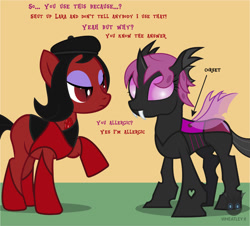 Size: 1314x1189 | Tagged: safe, artist:wheatley r.h., derpibooru exclusive, imported from derpibooru, oc, oc only, oc:lara, oc:red widow, changeling, comic:still hungry, angry, beret, changeling oc, clothes, corset, female, hat, mare, pink changeling, raised hoof, single panel, solo, vector, watermark