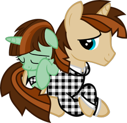 Size: 1768x1708 | Tagged: safe, artist:pegasski, imported from derpibooru, oc, oc only, oc:las vegas, pony, unicorn, base used, clothes, duo, eyelashes, eyes closed, father and child, father and daughter, female, filly, horn, lying down, male, prone, simple background, sleeping, stallion, transparent background, unicorn oc