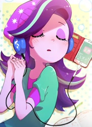 Size: 2291x3173 | Tagged: safe, artist:nendo, imported from derpibooru, starlight glimmer, equestria girls, beanie, commission, cute, eyes closed, female, glimmerbetes, hat, headphones, high res, open mouth, phone, solo