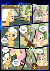 Size: 3259x4607 | Tagged: safe, artist:estories, imported from derpibooru, discord, fluttershy, oc, oc:fable, draconequus, earth pony, pegasus, pony, comic:nevermore, colt, comic, luggage, male, pegasus oc, speech bubble, taxi, wings