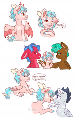 Size: 1280x2101 | Tagged: safe, artist:moccabliss, imported from derpibooru, biscuit, cozy glow, rumble, spur, bat pony, pegasus, pony, beanbrows, cozybetes, cute, ear piercing, ear spur, eyebrows, facial markings, female, headcanon, hybrid wings, lesbian, male, piercing, rumbleglow, shipping, siblings, smiling, straight, trans female, transgender, wings