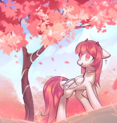 Size: 3005x3174 | Tagged: safe, artist:mirroredsea, imported from derpibooru, oc, oc only, oc:distant sound, pegasus, pony, cherry blossoms, cross earrings, double wings, ear piercing, earring, female, flower, flower blossom, high res, horns, jewelry, mare, multiple wings, pegasus oc, piercing, solo, star of david, tree, wings