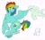 Size: 2500x2260 | Tagged: safe, artist:blkinibottom, imported from derpibooru, rainbow dash, pegasus, pony, backwards cutie mark, bangs, blushing, chest fluff, chibi, colored, eye clipping through hair, eyebrows, eyebrows visible through hair, eyes visible through hair, female, fetlock tuft, flying, hair over one eye, high res, monochrome, open mouth, simple background, solo, spread wings, tongue out, white background, wings