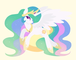 Size: 2500x2000 | Tagged: safe, artist:hellishnya, imported from derpibooru, princess celestia, alicorn, pony, female, floating, high res, jewelry, lineless, mare, solo, sun, tiara, wings