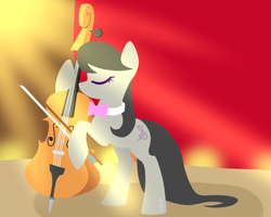 Size: 2500x2000 | Tagged: safe, artist:hellishnya, imported from derpibooru, octavia melody, earth pony, pony, bow (instrument), bowtie, cello, eyes closed, female, high res, lineless, mare, musical instrument, playing, solo, stage