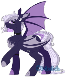 Size: 2269x2643 | Tagged: safe, artist:mediasmile666, imported from derpibooru, oc, oc only, bat pony, pony, bat pony oc, bat wings, choker, female, high res, looking at you, mare, profile, simple background, spread wings, standing, transparent background, wings