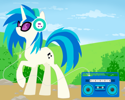 Size: 2500x2000 | Tagged: safe, artist:hellishnya, imported from derpibooru, dj pon-3, vinyl scratch, pony, unicorn, boombox, female, headphones, high res, mare, raised hoof, solo, sunglasses, vinyl's glasses