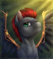 Size: 1086x1200 | Tagged: safe, artist:megabait, imported from derpibooru, oc, pegasus, pony, artificial wings, augmented, bust, green eyes, male, mechanical wing, portrait, wings