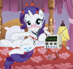 Size: 1999x1890 | Tagged: safe, artist:brightenight-heart, artist:cloudy glow, artist:cloudyglow, imported from derpibooru, rarity, pony, unicorn, blushing, cardiophilia, ekg, female, fetish, floating heart, heart, heart bulge, heart fetish, heart pounding, heartbeat, lip bite, solo, stethoscope, story included