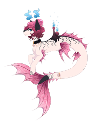 Size: 1280x1678 | Tagged: safe, artist:gardenofcandles, imported from derpibooru, oc, oc only, seapony (g4), blue eyes, bubble, collar, colored pupils, dorsal fin, female, fins, fish tail, flowing tail, jewelry, looking at you, necklace, seashell, simple background, smiling, solo, tail, transparent background