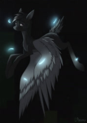 Size: 1280x1801 | Tagged: safe, artist:ajaxorsomething, imported from derpibooru, oc, oc only, pegasus, pony, augmented tail, male, monochrome, neo noir, partial color, solo, stallion