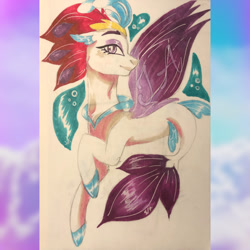 Size: 1024x1024 | Tagged: safe, artist:jdash15, imported from derpibooru, queen novo, seapony (g4), my little pony: the movie, bubble, collar, colored pupils, crown, dorsal fin, female, fin wings, fins, fish tail, jewelry, looking at you, purple eyes, purple wings, regalia, simple background, smiling, solo, tail, water, white background, wings