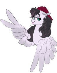Size: 656x841 | Tagged: safe, artist:liefsong, imported from derpibooru, oc, oc only, oc:sugar leaves, pegasus, pony, backwards ballcap, baseball cap, cap, hat, simple background, solo, tongue out, transparent background, wing hands, wings