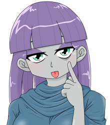 Size: 1144x1300 | Tagged: safe, artist:batipin, imported from derpibooru, maud pie, equestria girls, akanbe, bust, cute, female, looking at you, maudabetes, simple background, solo, tongue out, transparent background