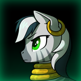 Size: 160x160 | Tagged: safe, artist:dipfanken, edit, edited screencap, editor:fluttershyisnot adoormat, imported from derpibooru, screencap, oc, oc only, oc:wingu, zebra, fallout equestria, game: fallout equestria: remains, bust, gradient background, picture for breezies