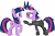 Size: 4572x3000 | Tagged: safe, artist:cloudy glow, artist:cloudyglow, imported from derpibooru, twilight sparkle, pony, unicorn, it's about time, .ai available, alternate hairstyle, angry, duo, duo female, eye contact, eyepatch, female, future twilight, high res, horn, looking at each other, looking at someone, mare, multicolored mane, multicolored tail, open mouth, pointing, purple eyes, raised hoof, self ponidox, shocked, simple background, standing, tail, time paradox, transparent background, unicorn twilight, vector