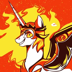 Size: 1080x1080 | Tagged: safe, artist:poxy_boxy, imported from derpibooru, daybreaker, princess celestia, alicorn, pony, bust, portrait, red background, simple background, solo