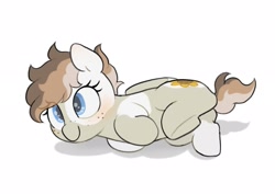 Size: 2048x1446 | Tagged: safe, artist:mochi_nation, imported from derpibooru, oc, oc only, oc:sunrich maron, pegasus, pony, cute, female, filly, freckles, lying down, ocbetes, on side, side, simple background, solo, white background