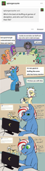 Size: 931x3467 | Tagged: safe, artist:ask-luciavampire, imported from derpibooru, oc, earth pony, pegasus, pony, unicorn, ask, ask ponys gamer club, ask-ponys-gamer-club, games, tumblr
