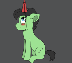 Size: 1920x1680 | Tagged: safe, artist:hzspark, imported from derpibooru, oc, oc only, oc:anon, oc:colt anon, pony, blushing, gray background, hat, party hat, simple background, solo