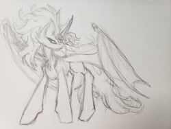 Size: 2048x1536 | Tagged: safe, artist:sky-railroad, imported from derpibooru, oc, oc only, unnamed oc, alicorn, bat pony, bat pony alicorn, pony, bat wings, horn, sketch, solo, traditional art, wings