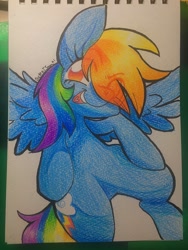 Size: 1536x2048 | Tagged: safe, artist:jamsuteki, imported from derpibooru, rainbow dash, pegasus, pony, colored pencil drawing, simple background, solo, traditional art