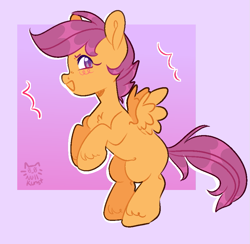 Size: 899x876 | Tagged: safe, artist:nullkunst, imported from derpibooru, scootaloo, pegasus, pony, chest fluff, female, filly, signature, simple background, solo