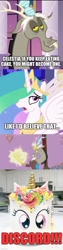 Size: 500x1997 | Tagged: safe, edit, edited screencap, editor:professorventurer, imported from derpibooru, screencap, discord, princess celestia, angry, cake, cakelestia, food, irl, meme, photo, transformation