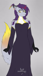 Size: 2250x4000 | Tagged: safe, imported from derpibooru, oc, oc:delta, anthro, human, wolf, clothes, commission, cute, dress, female, humanized, purple hair, sexy, she, sketch, solo