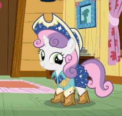 Size: 510x486 | Tagged: safe, edit, edited screencap, editor:flutterdashie64, screencap, sweetie belle, animated, clothes, gif, solo