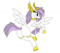 Size: 1404x1228 | Tagged: artist needed, source needed, safe, imported from derpibooru, oc, oc only, oc:athena (shawn keller), pegasus, pony, anatomically incorrect, blushing, butt, female, guardians of pondonia, jewelry, mare, plot, regalia, solo