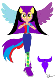 Size: 421x597 | Tagged: safe, artist:mudmee-thai, imported from derpibooru, equestria girls, boots, clothes, equestria girls-ified, female, ponied up, shoes, signature, simple background, solo, spread wings, white background, wings