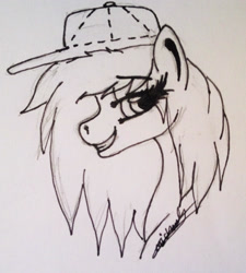 Size: 2034x2264 | Tagged: safe, artist:beamybutt, imported from derpibooru, oc, oc only, earth pony, pony, bust, earth pony oc, eyelashes, grin, hat, high res, signature, smiling, solo, traditional art