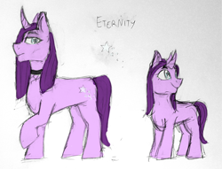 Size: 1280x980 | Tagged: safe, artist:verikoira, imported from derpibooru, oc, oc only, oc:eternity, pony, unicorn, female, filly, magical lesbian spawn, mare, offspring, parent:rarity, parent:sassy saddles, parents:rarisaddles, solo, traditional art