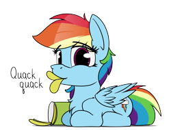 Size: 6300x4800 | Tagged: safe, artist:dacaoo, imported from derpibooru, rainbow dash, pegasus, pony, absurd resolution, behaving like a duck, chest fluff, chips, duck bill, female, food, lying down, mare, mouth hold, ponyloaf, potato chips, pringles, prone, quack, simple background, solo, transparent background