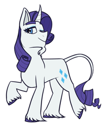 Size: 1280x1534 | Tagged: safe, artist:verikoira, imported from derpibooru, rarity, classical unicorn, pony, unicorn, chin fluff, cloven hooves, female, leonine tail, mare, one eye closed, raised hoof, simple background, solo, unshorn fetlocks, white background, wink