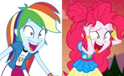 Size: 1024x626 | Tagged: safe, imported from derpibooru, pinkie pie, rainbow dash, equestria girls, equestria girls series, movie magic, sunset's backstage pass!, spoiler:eqg series (season 2), spoiler:eqg specials, excited, open mouth, pinkie pie is best facemaker, rainbow dash is best facemaker, tongue out