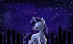 Size: 2000x1200 | Tagged: safe, artist:redahfuhrerking, imported from derpibooru, rarity, pony, unicorn, eyes closed, night, night sky, rarara, sky, smiling, solo, starry sky, stars, tree