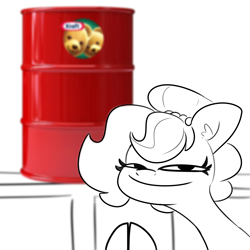 Size: 3000x3000 | Tagged: safe, artist:tjpones, imported from derpibooru, oc, oc only, oc:brownie bun, earth pony, pony, female, food, high res, looking at you, mare, mischievous, peanut butter, smiling, solo, that pony sure does love peanut butter