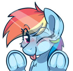 Size: 2452x2374 | Tagged: artist needed, source needed, safe, artist:rileyisherehide, imported from derpibooru, rainbow dash, pegasus, pony, ;p, against glass, blushing, chest fluff, cute, dashabetes, ear fluff, female, fourth wall, frog (hoof), glass, high res, hoofbutt, hooves, looking at you, mare, one eye closed, smiling, solo, tongue out, underhoof, wink, winking at you