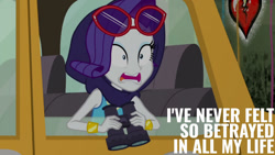 Size: 1280x720 | Tagged: safe, edit, edited screencap, editor:quoterific, imported from derpibooru, screencap, rarity, equestria girls, equestria girls series, fomo, spoiler:eqg series (season 2), bracelet, female, jewelry, open mouth, rarity peplum dress, solo, sunglasses, sunglasses on head, taxi