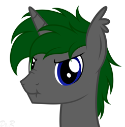 Size: 1535x1557 | Tagged: safe, artist:raymond.doc, imported from derpibooru, oc, oc only, oc:dr.raymond, bat pony, pony, unicorn, bat pony oc, bat wings, heterochromia, horn, looking at you, male, scrunchy face, simple background, solo, stallion, wings